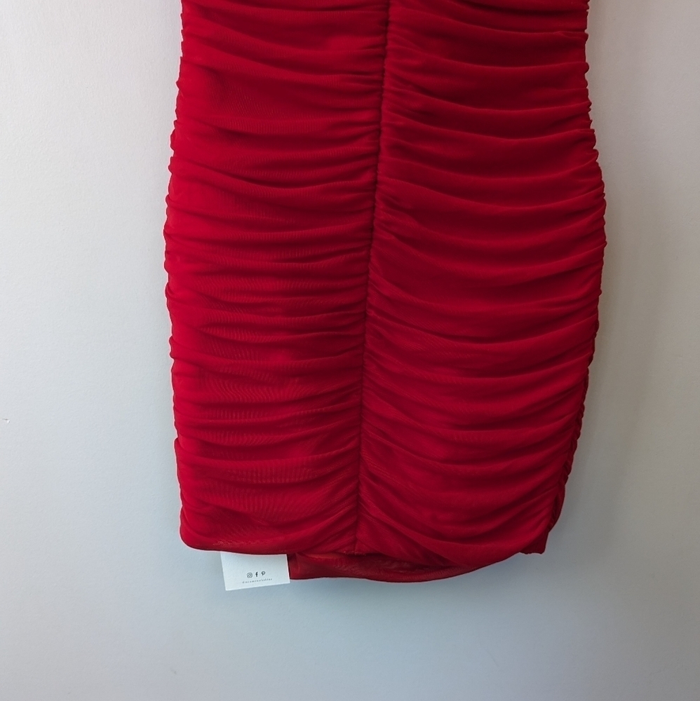 Mew Mews Ahinoam Strapless Ruched Flower Bandage Mini Dress - Picture 5 of 16